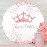Aperturee - Pink Crown Circle Happy Birthday Backdrop For Girl